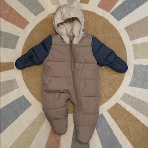Old Navy Brown and Navy Baby Snowsuit with Hood